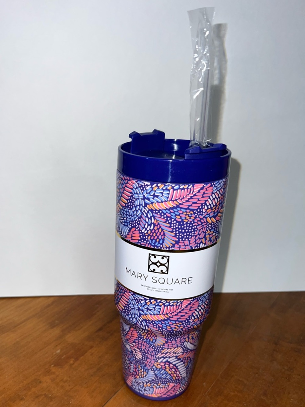 Mary Square Mosaic Meadow, Blue Travel Tumbler
